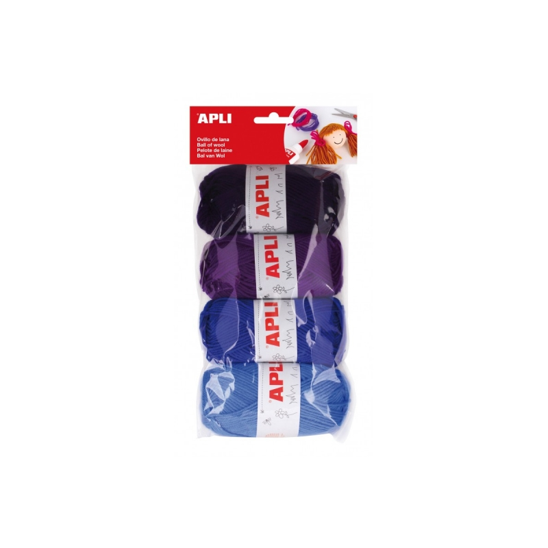 Apli Pack de 4 Pelotes de Laine Acrylique - Tons Bleu Combinables - Souple et Résistante - Lavable en Machine - Idéale pour les