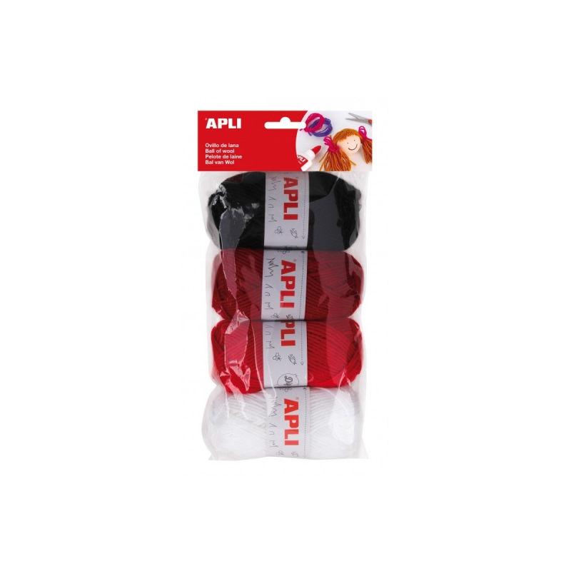 Apli Pack de 4 Pelotes de Laine Acrylique - Tons Rouges et Combinables - Souples et Résistantes - Lavables en Machine - Idéales