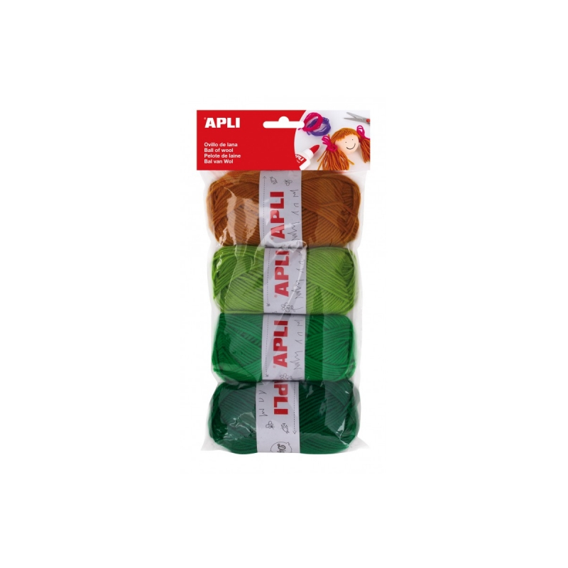 Apli Pack de 4 Pelotes de Laine Acrylique - Tons Verts Combinables - Souples et Résistantes - Lavables en Machine - Idéales