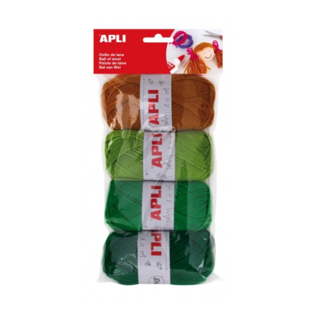 Apli Pack de 4 Pelotes de Laine Acrylique - Tons Verts Combinables - Souples et Résistantes - Lavables en Machine - Idéales