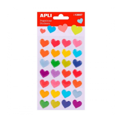 Apli Sachet d'Autocollants Forme Coeur - Imprimés Colorés - Finition Feutre - Adhésif Permanent - Stimule la Créativité et la