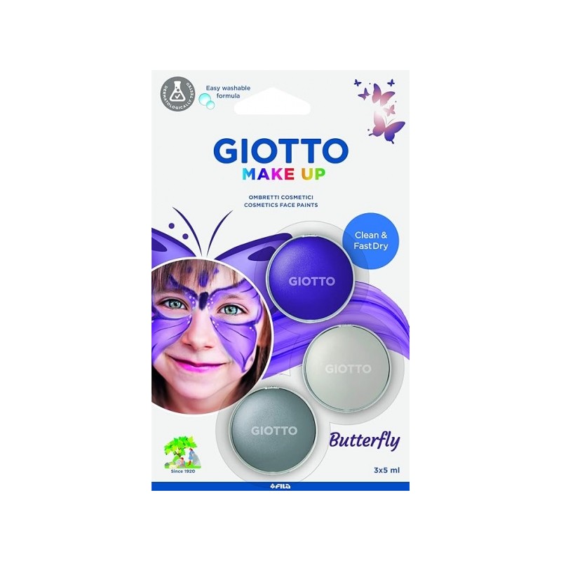 Giotto Make Up Butterfly Pack avec 3 maquillages pour le visage sur le thème des papillons - Se lave à l'eau - Testé