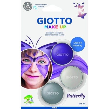 ✅ Giotto Make Up Butterfly Pack avec 3 maquillages pour le visage sur le thème des papillons - Se lave à l'eau en stock