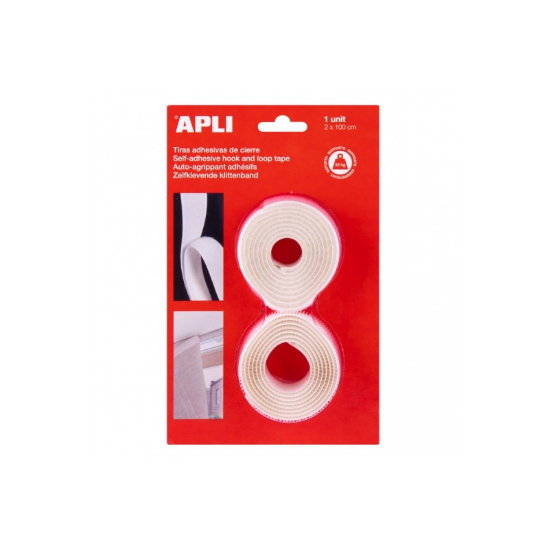 Apli Ruban Adhésif Boucle à Crochet - Union Sécurisée - Réutilisable - Résistance 10 kg - Adhésif Acrylique - Alternative aux