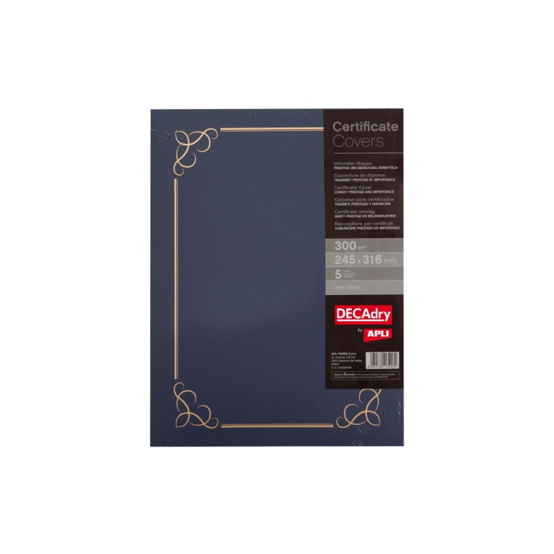 Apli Pack de 5 Chemises pour Certificats et Diplômes - 300gr - Bord Imprimé - Onglets Intérieurs - Coloris Bleu