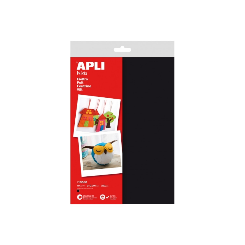 Apli Pack de 10 Feuilles de Feutre A4 - 40% Laine Naturelle - Épaisseur 250gr - Résistantes et Douces - Faciles à Découper et à