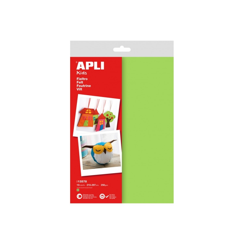 Apli Pack de 10 Feuilles de Feutre A4 - 40% Laine Naturelle - Épaisseur 250gr - Résistantes et Douces - Faciles à Découper et à