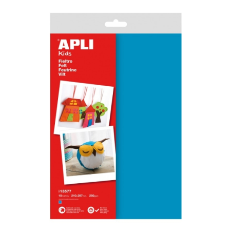 Apli Pack de 10 Feuilles de Feutre A4 - 40% Laine Naturelle - Épaisseur 250gr - Résistantes et Douces - Faciles à Marquer
