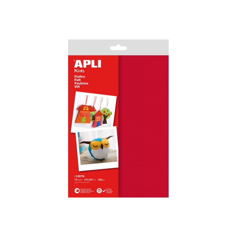 Apli Pack de 10 Feuilles de Feutre A4 - 40% Laine Naturelle - Épaisseur 250gr - Résistantes et Douces - Faciles à Marquer