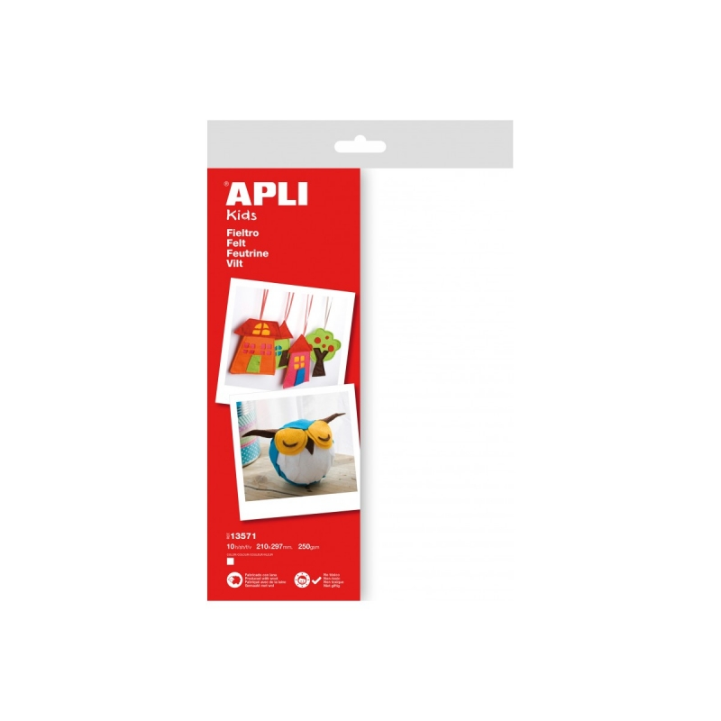 Apli Pack de 10 Feuilles de Feutre A4 - 40% Laine Naturelle - Épaisseur 250gr - Résistantes et Douces - Faciles à Marquer