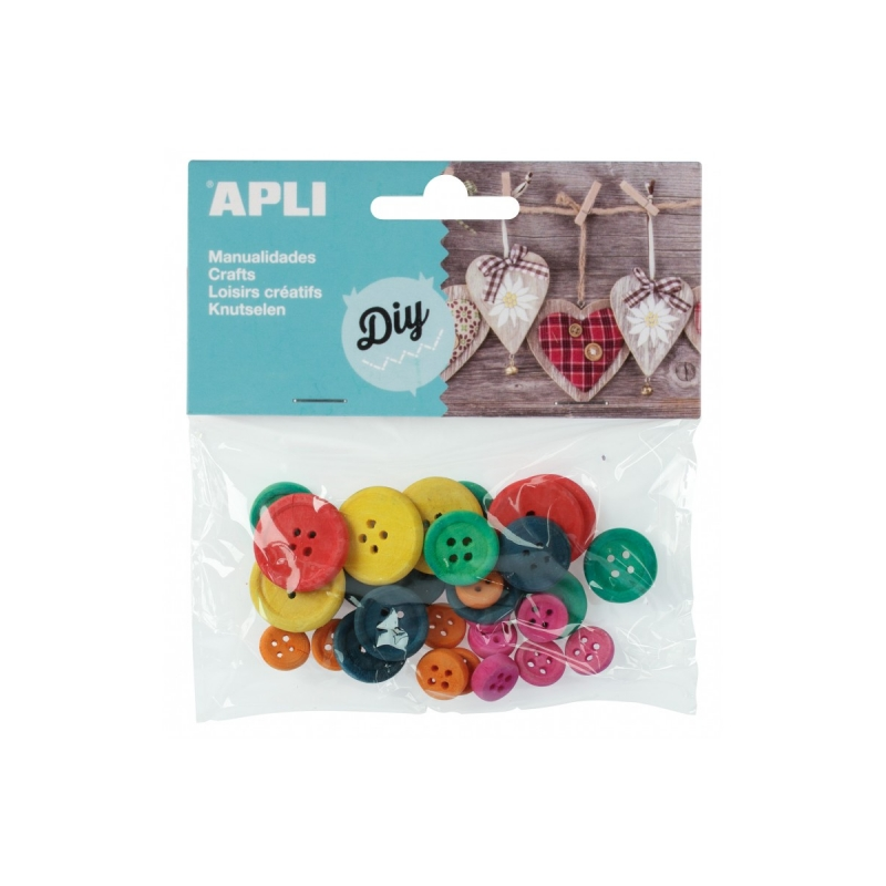 Boutons en bois Apli - Idéal pour la couture, l'artisanat et le scrapbooking - Couleurs assorties