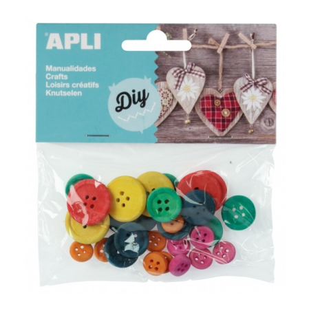 Boutons en bois Apli - Idéal pour la couture, l'artisanat et le scrapbooking - Couleurs assorties