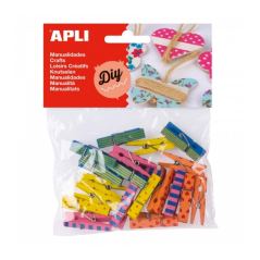 Apli Mini pinces à linge en bois – Impressions assorties – Idéales pour décorer et contenir des cartes, des photos, des cadeaux