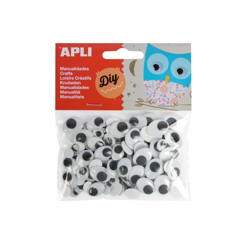 Yeux mobiles adhésifs ovales Apli - Grand pouvoir d'adhérence - Polyvalent pour plusieurs surfaces - Idéal pour les travaux
