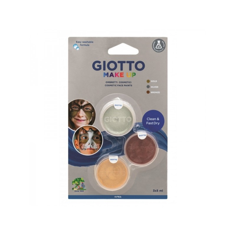 Giotto Make Up Metallic Pack de 3 maquillages pour le visage - Se lave à l'eau - Testé dermatologiquement - Couleurs