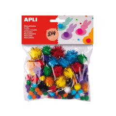 Apli Pack de 78 Pompons Lumineux - Idéal pour le Bricolage et la Décoration - Stimule la Créativité des Enfants - Couleurs