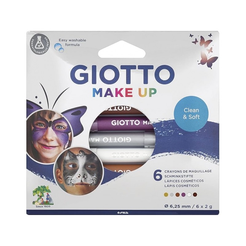 Giotto Make Up Metallic Pack de 6 crayons cosmétiques - Se lave à l'eau - Testé dermatologiquement - Couleurs métalliques