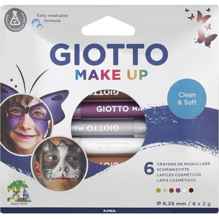 ✅ Giotto Make Up Metallic Pack de 6 crayons cosmétiques - Se lave à l'eau - Testé dermatologiquement - Couleu en stock