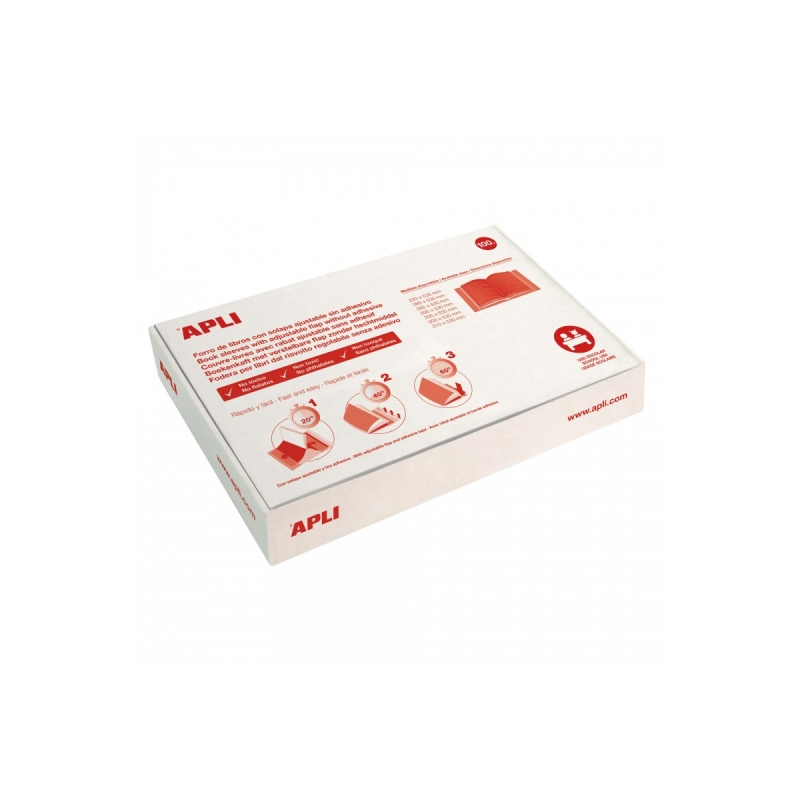 Apli Boite de 100 housses PVC transparentes à rabat auto-ajustable - Adaptables - Pas besoin de découper - Respectueuses de