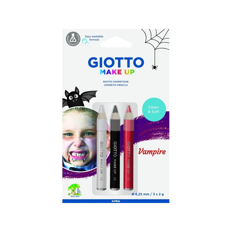 Giotto Make Up Vampire Pack avec 3 crayons cosmétiques thème vampire - Se lave à l'eau - Testé dermatologiquement - Couleurs