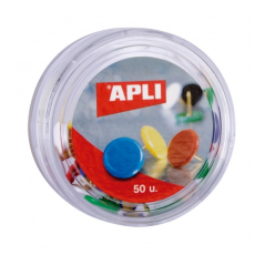 Apli Boîte de 50 punaises nickelées à tête en plastique - Tête arrondie - Pointes pointues - Couleurs assorties