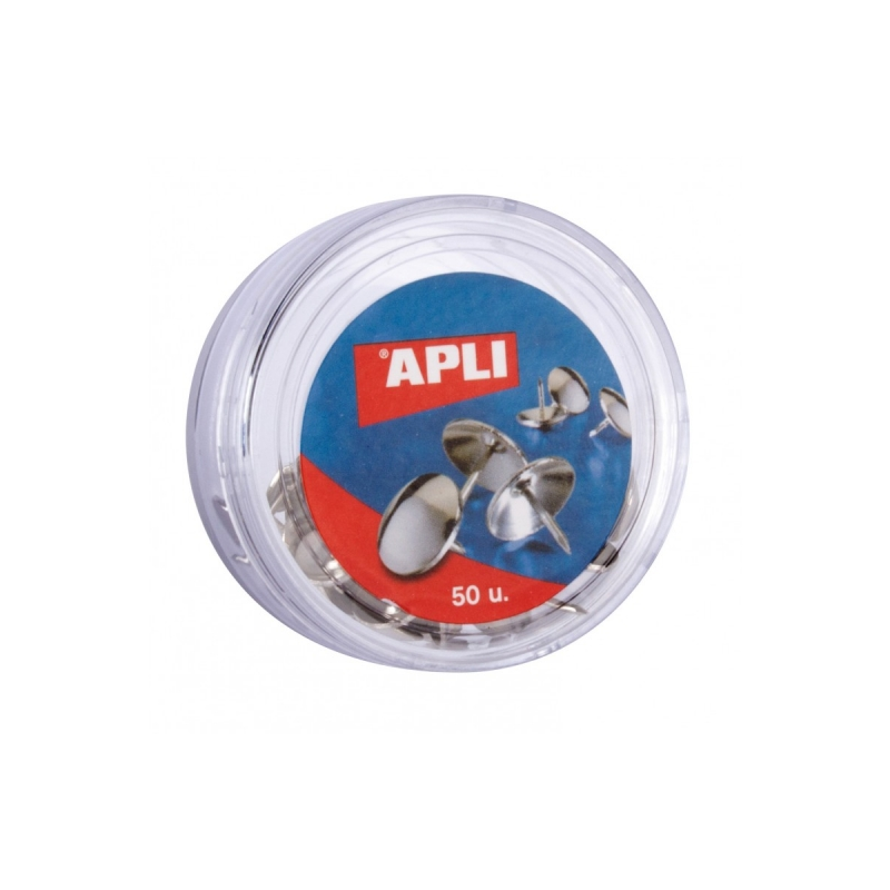 Apli Boîte de 50 punaises nickelées - Tête arrondie - Pointe pointue - Polyvalente pour la maison et le bureau - Couleur Argent