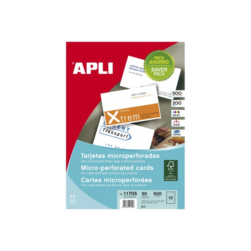 Cartes de Visite Blanches Microperforées Apli - Finition Mat - Papier Cartonné 200gr - Compatibles Imprimantes Jet d'Encre et