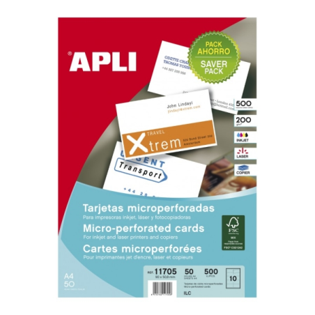 Cartes de Visite Blanches Microperforées Apli - Finition Mat - Papier Cartonné 200gr - Compatibles Imprimantes Jet d'Encre et