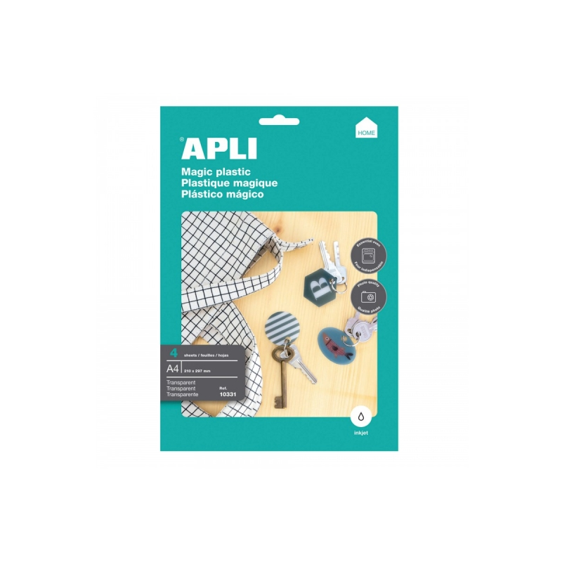 Apli Pack de 4 feuilles de plastique magique imprimable - Convient aux imprimantes à jet d'encre - Transforme les designs en 3D