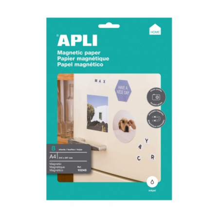 Apli Pack de 8 feuilles de papier magnétique A4 - 650gr - Adapté aux imprimantes jet d'encre - Facile à utiliser - Idéal pour