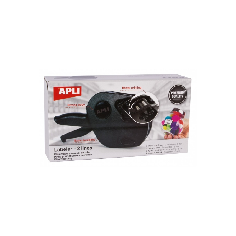 Etiqueteuse de prix Apli Premium - 2 lignes - 9 caractères - Utilisation facile - Installation rapide - Dragonne - Comprend