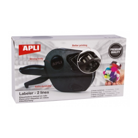 Etiqueteuse de prix Apli Premium - 2 lignes - 9 caractères - Utilisation facile - Installation rapide - Dragonne - Comprend