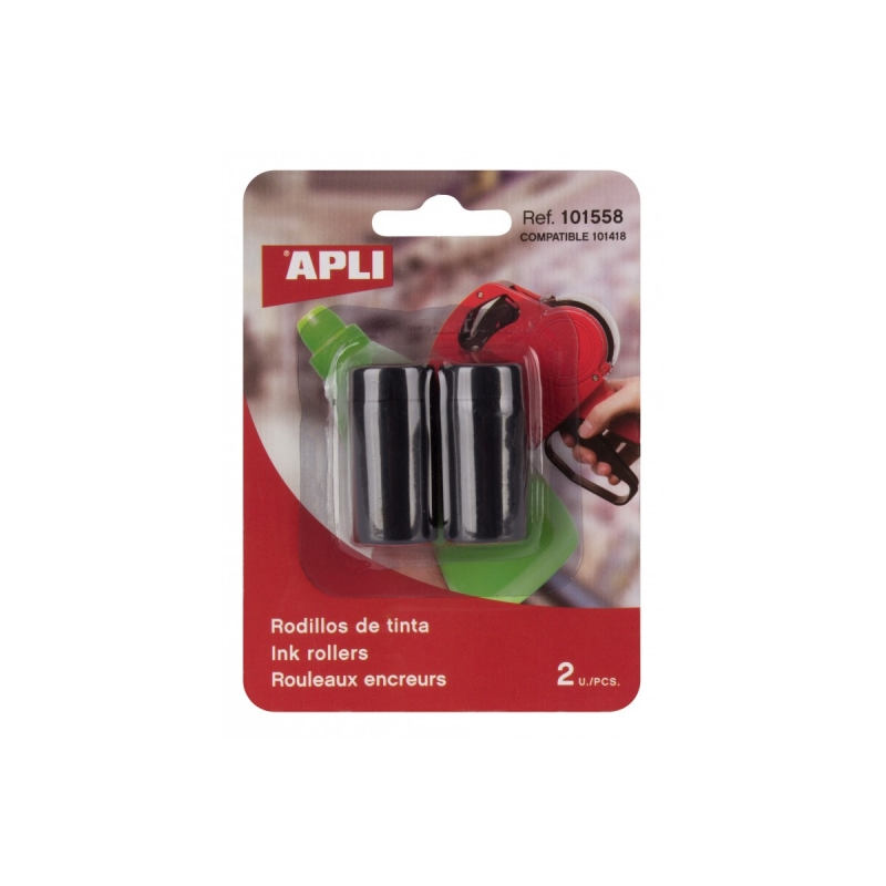 Apli Pack de 2 Recharges de Cartouches d'Encre pour Étiqueteuses de Prix - Noir - Compatible avec Apli 101418