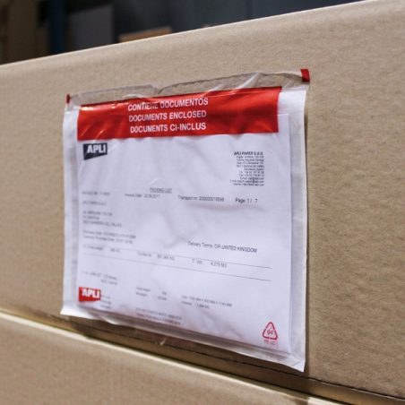 Apli Pack de 100 Enveloppes Porte Documents - Adhésives au Dos - Texte en 3 langues - Imperméables et Résistantes aux