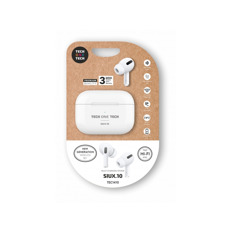 Casque Bluetooth sans fil TechOneTech TWS - Jusqu'à 30h d'autonomie - IPX5 - Couleur Blanc