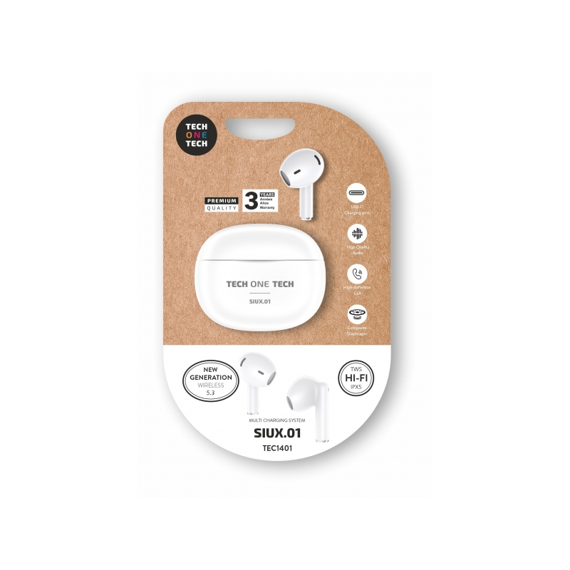 Casque Bluetooth sans fil TechOneTech - Jusqu'à 20h d'autonomie - IPX5 - Couleur Blanc