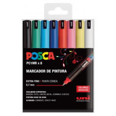 ✅ Posca PC1MR/8C Étui de 8 marqueurs peinture - Pointe rouleau fibre 0,7 mm - Encre pigmentée à base d'eau - en stock