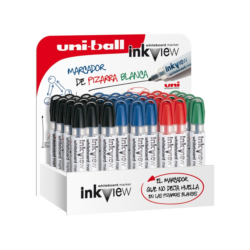 LOT de 36 Uni-ball Inkview PWB-202 Présentoir de 36 marqueurs pour tableau blanc - Pointe conique 1,8-2,2 mm - Zone