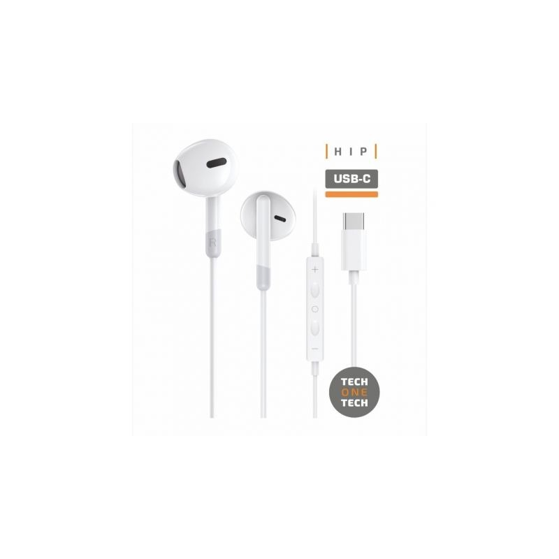 TechOneTech ear Écouteurs Intra-Auriculaires Tech Hip USB-C - Microphone Intégré - Assistant Vocal - Câble 1,20m
