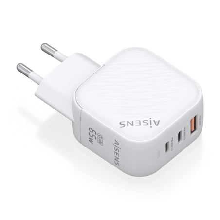✅ Chargeur Aisens GAN 65W - 2xUSB-C PD3.0 QC4.0 - 1xUSB-A QC3.0 couleur Blanc en stock