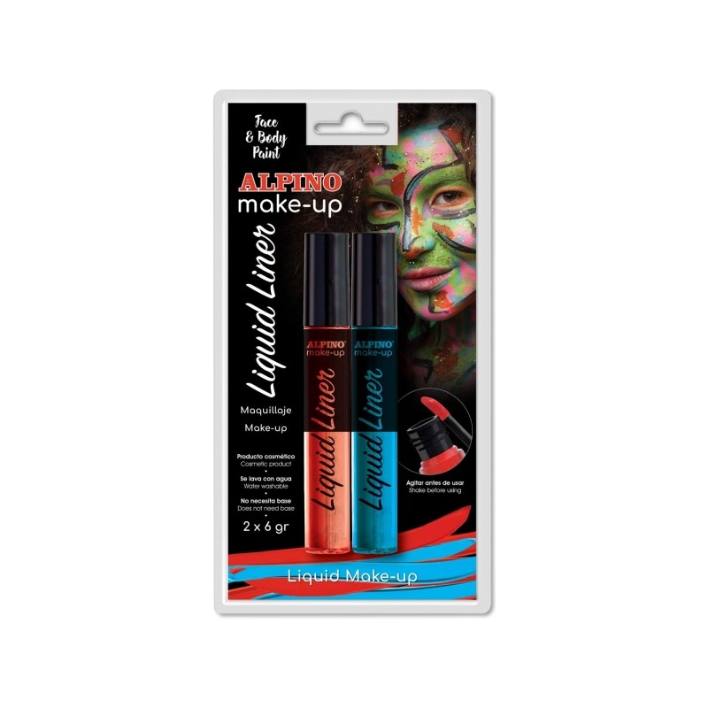Alpino Make-up Liquid Liner Pack avec 2 flacons de maquillage liquide avec applicateur - Se lave à l'eau - Testé
