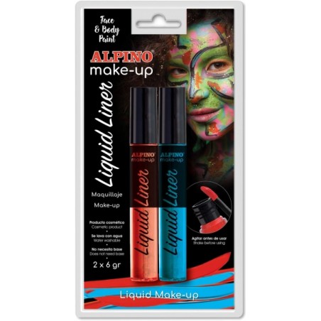 ✅ Alpino Make-up Liquid Liner Pack avec 2 flacons de maquillage liquide avec applicateur - Se lave à l'eau - Te en stock