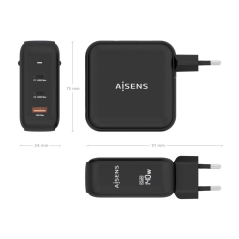 ✅ Chargeur Aisens GAN 140W - 2xUSB-C PD3.1 QC4.0 - 1xUSB-A QC3.0 couleur Noir en stock