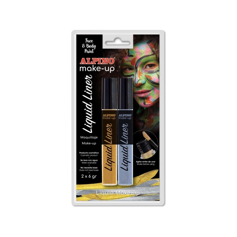 Alpino Make-up Liquid Liner Pack avec 2 Flacons de Maquillage Liquide avec Applicateur - Se Lave à l'Eau - Testé