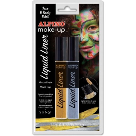 ✅ Alpino Make-up Liquid Liner Pack avec 2 Flacons de Maquillage Liquide avec Applicateur - Se Lave à l'Eau - Te en stock