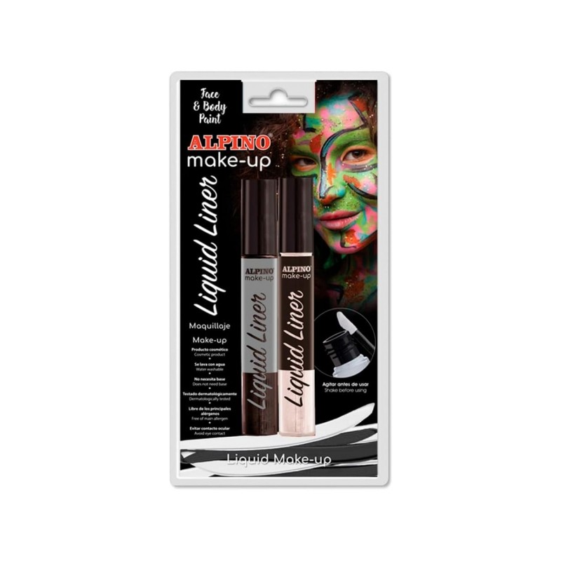 Alpino Make-up Liquid Liner Pack avec 2 flacons de maquillage liquide avec applicateur - Se lave à l'eau - Testé