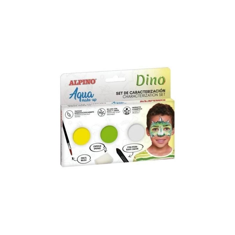 Alpino Aqua Make Up Coffret de Caractérisation des Dinosaures - 3 Compacts + Cire Noire + Pinceau + Éponge