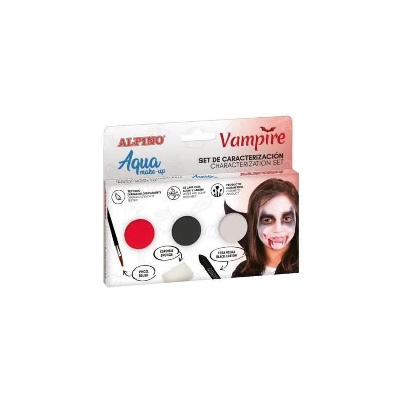 Alpino Aqua Make Up Vampire Caractérisation Set - 3 Compacts + Cire Noire + Pinceau + Éponge