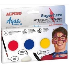 ✅ Alpino Aqua Make Up Coffret de Caractérisation de Super-Héros - 3 Compacts + Cire Noire + Pinceau + Éponge en stock