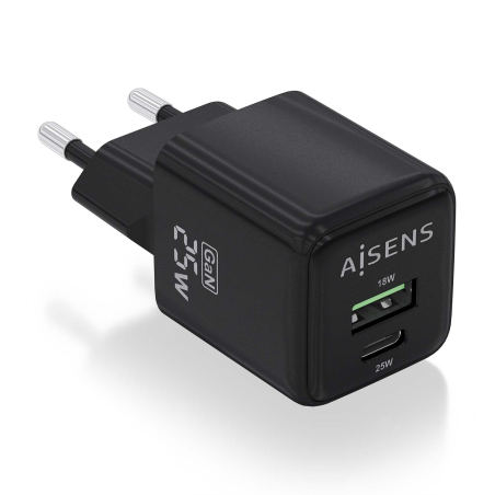 ✅ Aisens Chargeur Gan 25W - 1xUSB-C PD3.0 QC4.0 - 1xUSB-A QC3.0 - Couleur Noir couleur Noir en stock